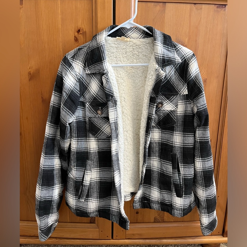Plaid Sherpa-Lined Shacket size S